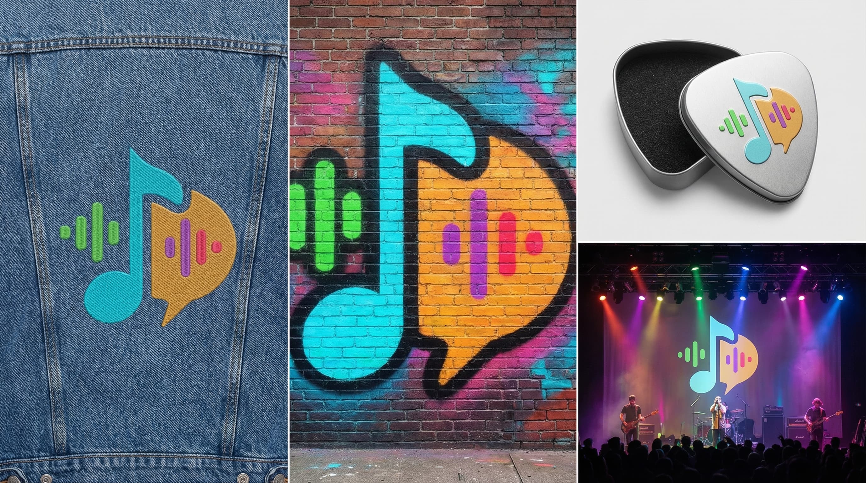 Logo Learn Music em palco e palheta